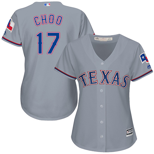 Rangers #17 Shin-Soo Choo Grey Road Women's Stitched MLB Jersey - Click Image to Close